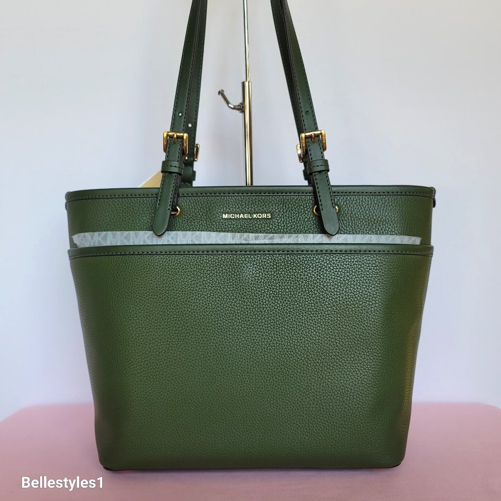 MICHAEL KORS Winston Medium Leather Top Zip Pocket Tote- Amazon Green⭐